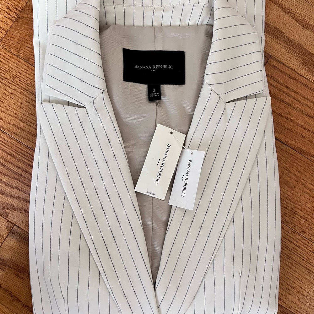 Banana Republic Striped Blazer and Pants Size 2 Beige Suit NWTO - Picture 5 of 15